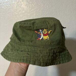 Vintage 90s Disney Winnie the Pooh Bucket Hat Embroidered Gree Denim Unisex READ